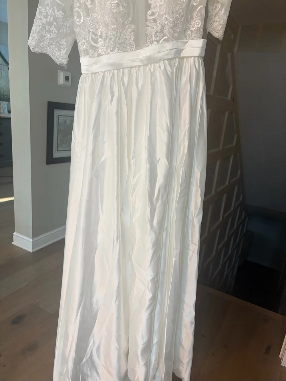 White Lace Bodice Kids Dress with Satin Skirt